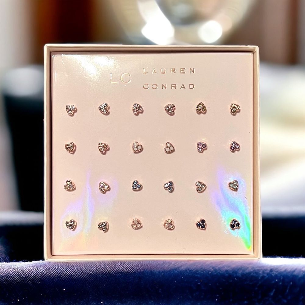 LC Lauren Conrad Multicolor Rhinestone Heart Studs Box Set Christmas Ornament
